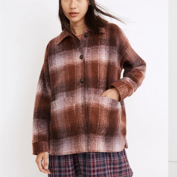 Madewell Jackets & Blazers - Madewell Brushed Plaid Knit Shirt Jacket in faded fig